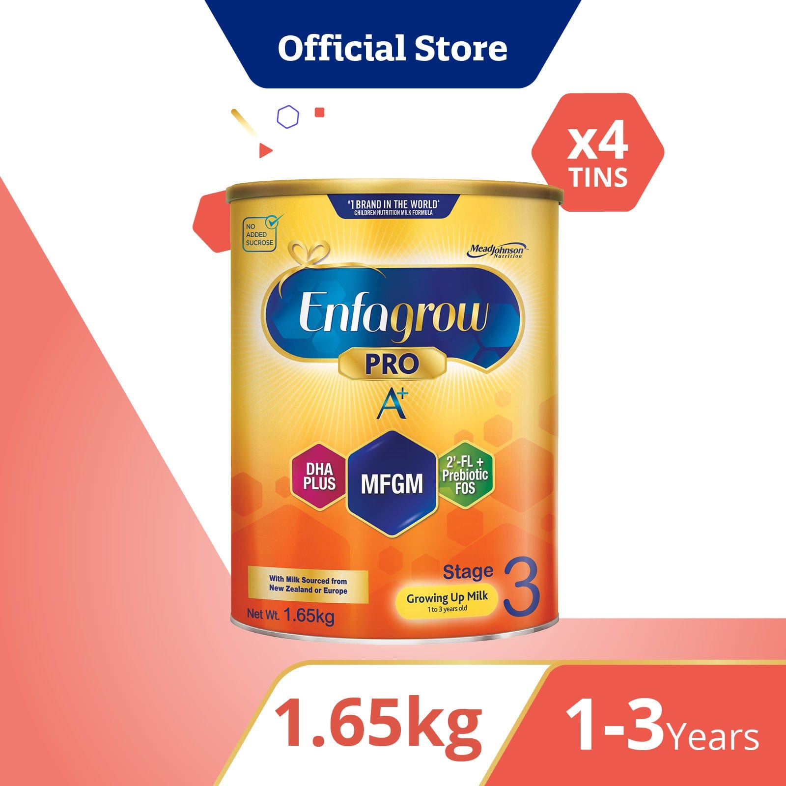 Bundle of 4: Enfagrow Pro A+ Stage 3 Powder 1.65kg Original Flavour x 4